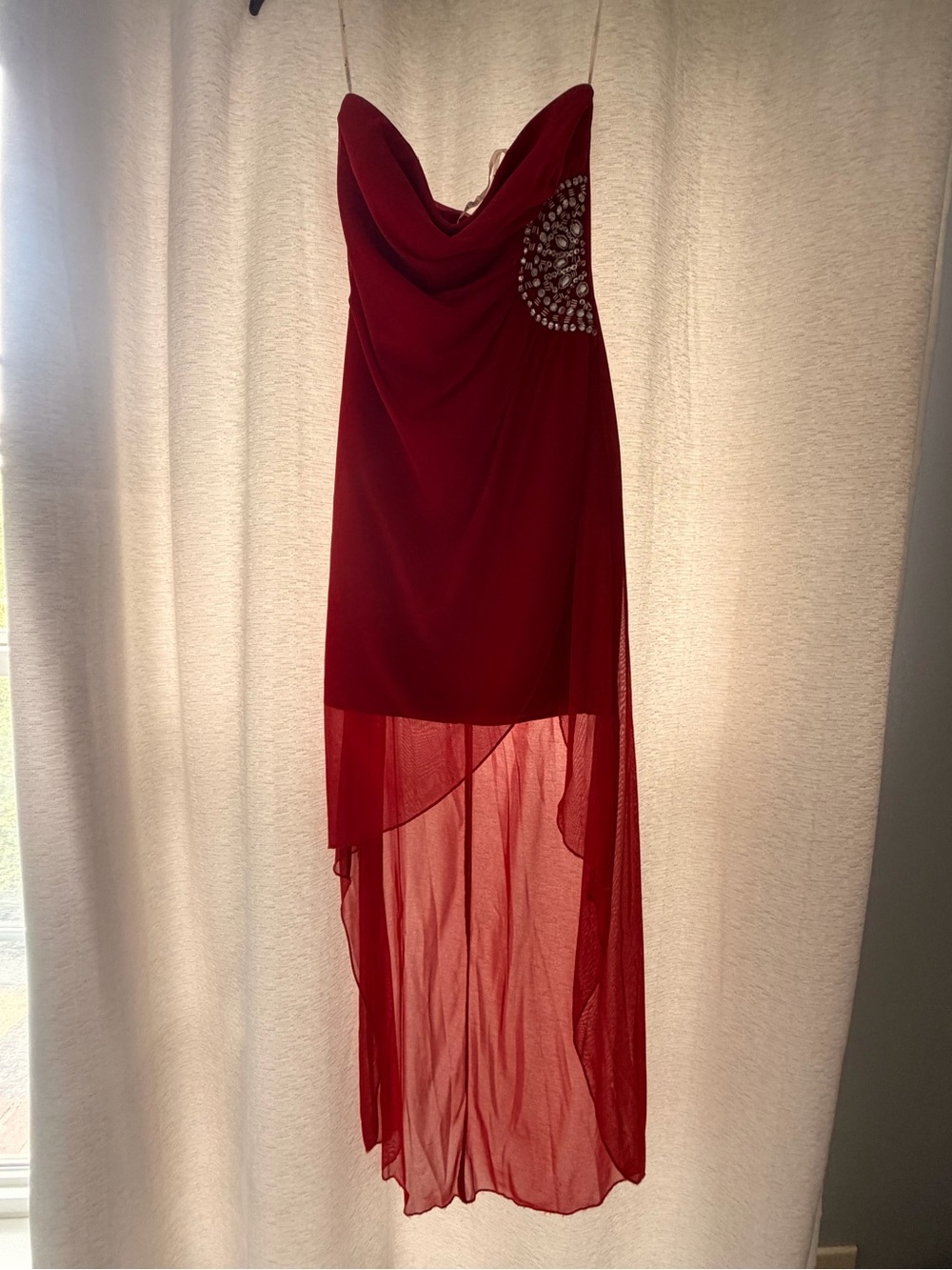 Teeze Me Red Strapless High-Low Dress with Crystal Side Detail